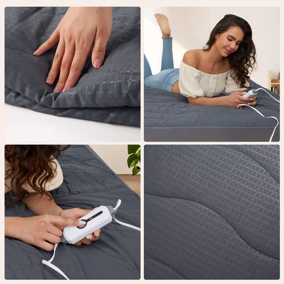 SUNNY HEAT Electric Heated Mattress Pad Full Size 54''x75'' Polyester 4 Heating Levels ＆ 10 Hour Auto off, Stay Lightweight and Comforter- Grey
