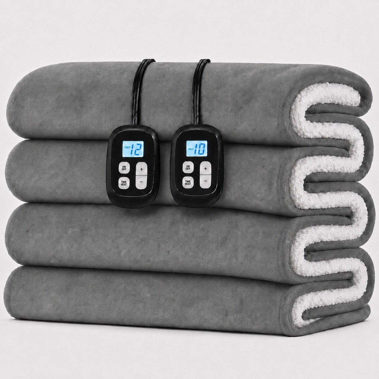 SUNNY HEAT Flannel Heated Blanket King 90"×100", 10 Heat Settings, 1-12 Hour Auto Off, Washable, Light Gray