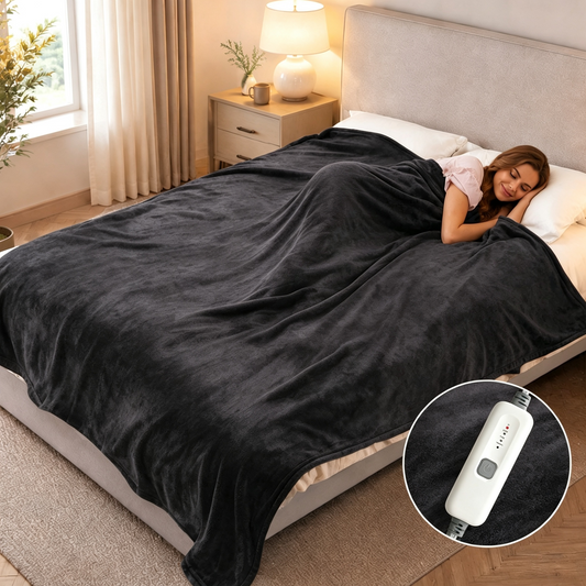 SUNNY HEAT Electric Heated Blanket Full Size 72" x 84" Soft Flannel with 4 Levels Heating & 10Hs Auto off, Machine Washable, Dark Gray