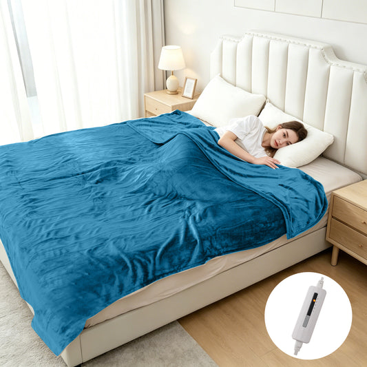 SUNNY HEAT Electric Heated Blanket Full Size 72" x 84" Soft Flannel with 5 Levels Heating & 10Hs Auto off, Machine Washable, Teal