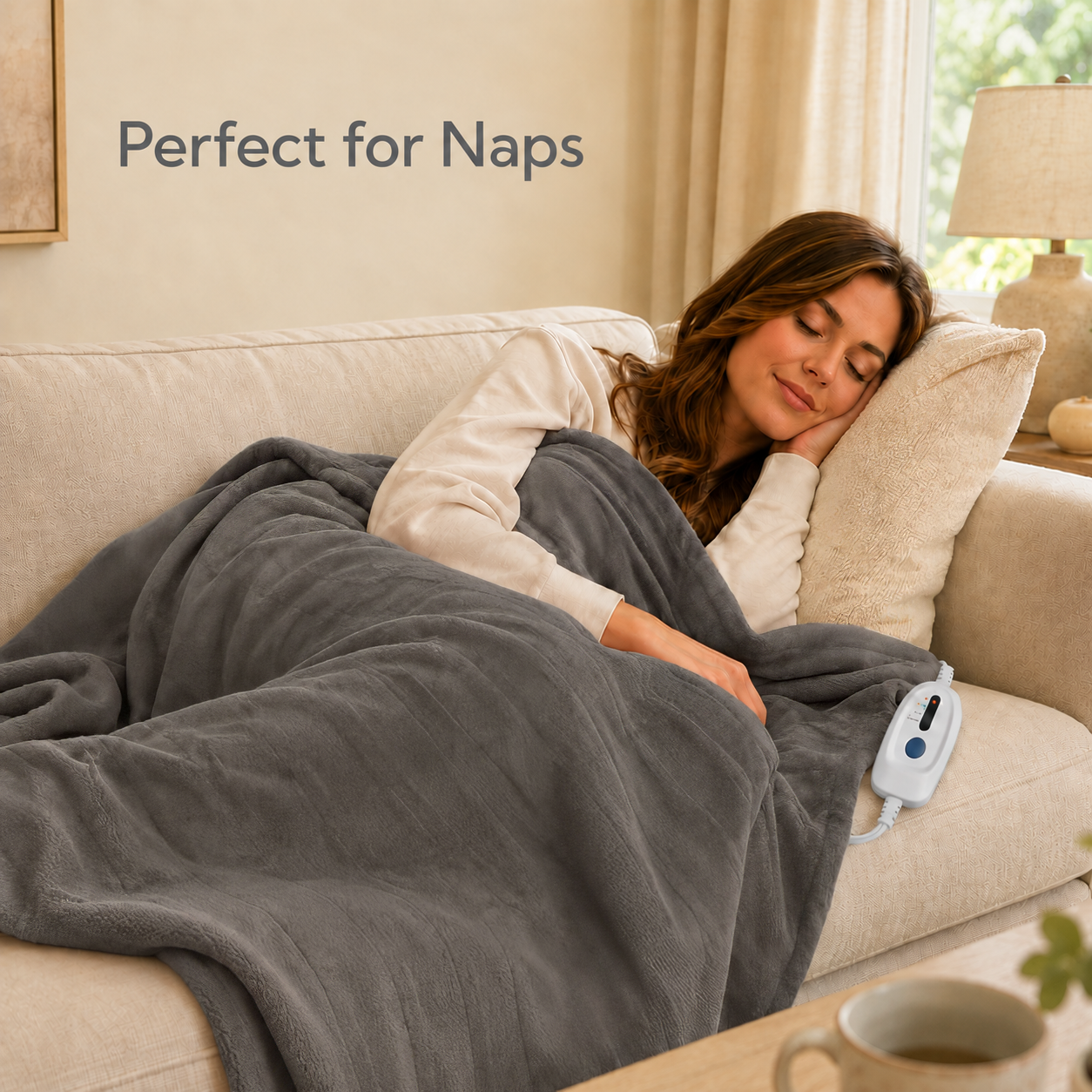 SUNNY HEAT Electric Heated Blanket Throw Size 50" x 60" Soft Flannel with 4 Levels Heating & 3 Hs Auto off, Machine Washable, Grey