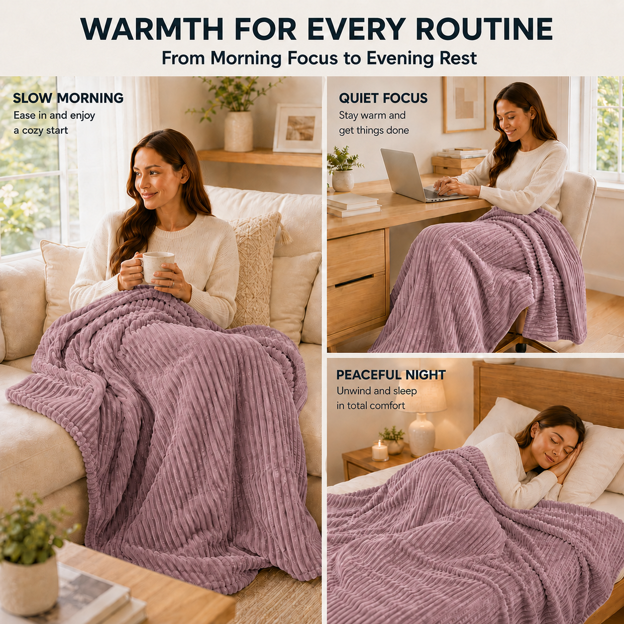 SUNNY HEAT Heated Electric Blanket Ribbed Flannel 62"x84" Twin Size - 9 Heating Levels & 1-10 Hours Auto Off - Dusty Pink