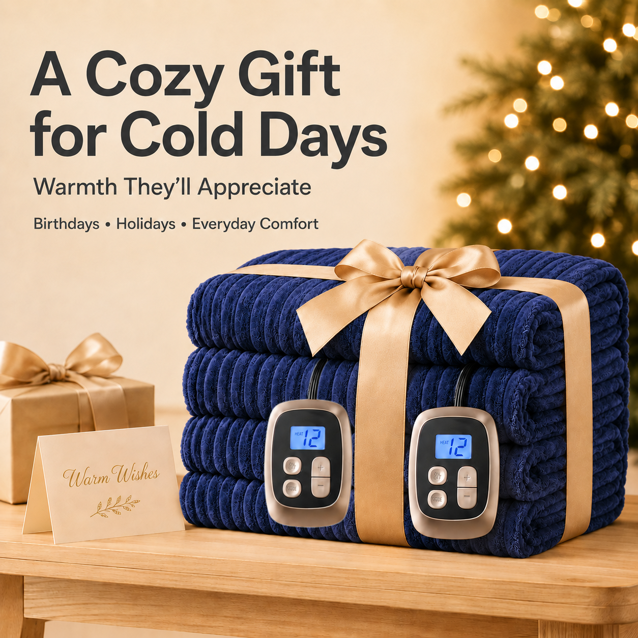 SUNNY HEAT Electric Heated Blanket 84'' x 90'' Queen Size Flannel Machine Washable, Warm and Cozy all Night, 9 Heating Levels & 1-10 Hours Auto Off Dual Control-Navy Blue