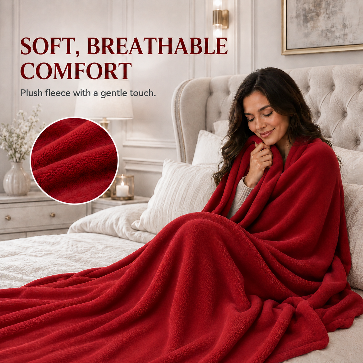 Electric Heated Blanket 62'' x 84'' Twin Size Polar Fleece – Machine Washable, Fast Heating & Overheat Protection, Multi-Scenario Use, Dark Red