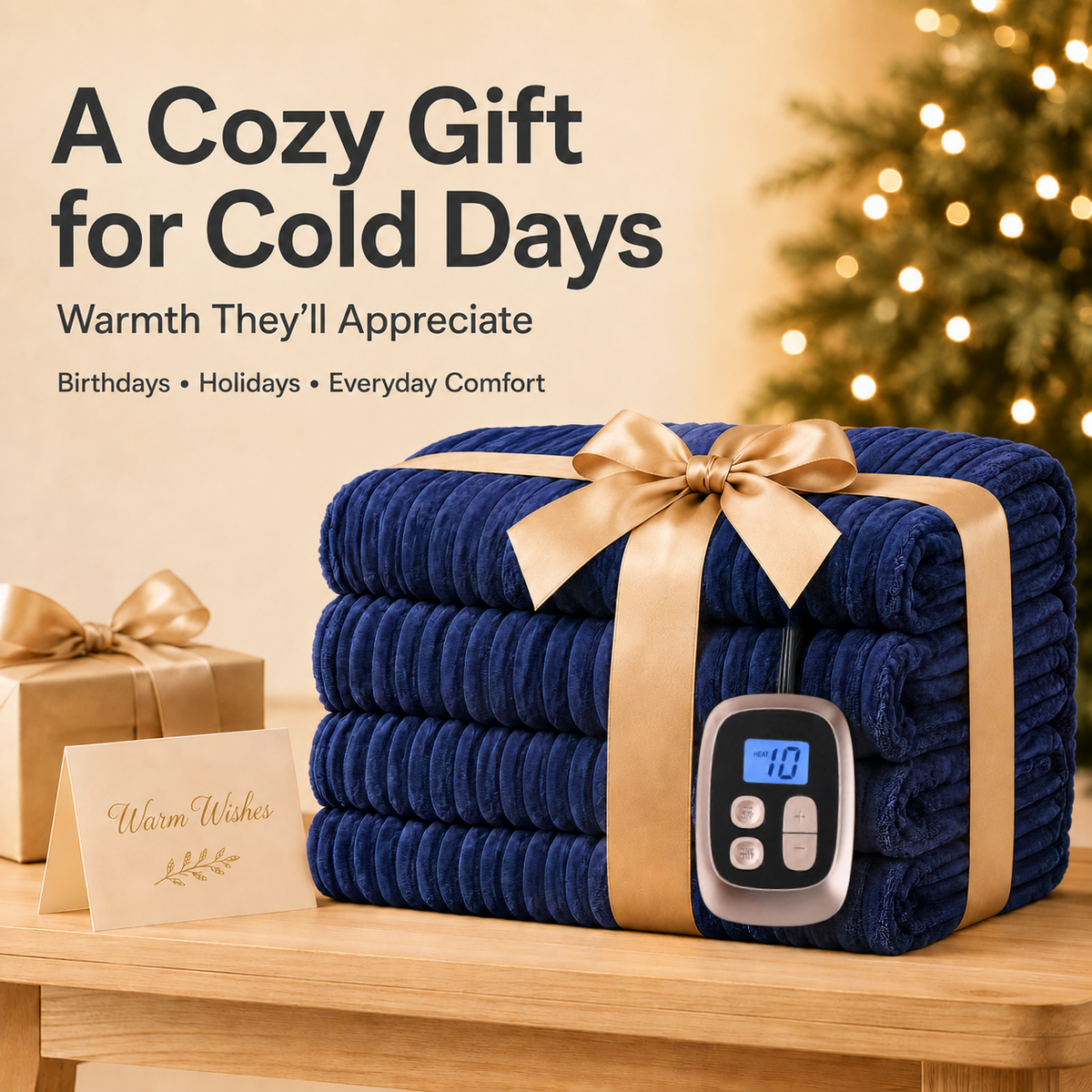SUNNY HEAT Heated Electric Blanket Soft Flannel Full Size 72" x 84", Fast Heat, 10 Heating Settings & 12 Hours Auto Shut-off, Dark Blue