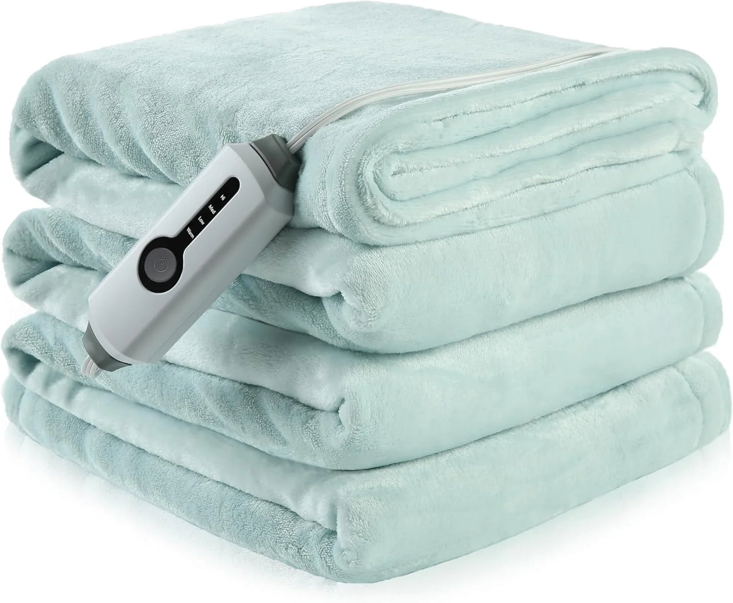 SUNNY HEAT Electric Heated Blanket Flannel King Size 90" x 100" Dual Control, 4 Heating Settings & 10 Hours Auto Off, Green