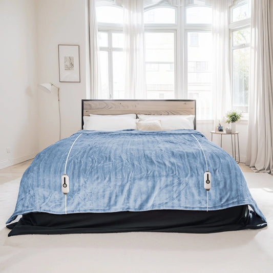 Electric Heated Blanket 84'' x 90'' Queen Size Flannel Machine Washable, Warm and Cozy all Night, Dual Control-Light Blue