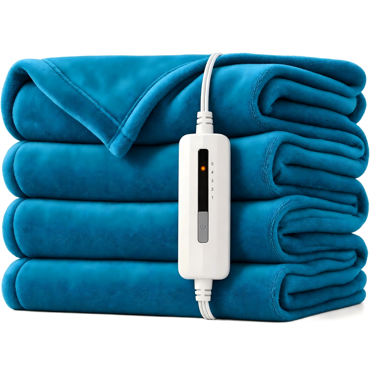 SUNNY HEAT Electric Blanket Heated Twin 62" x 84" -Fast Heating 5 Levels & 10H Auto off, Warm Soft Fannel Machine Washable, for Bed/Couch/Office, Blue Green