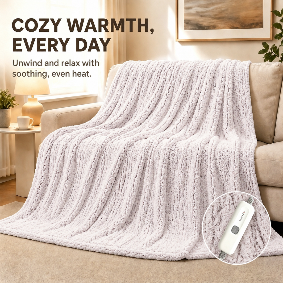 SUNNY HEAT Heated Electric Blanket Full Size 72'' x 84'' 4 Heating Levels & 10Hours Auto Off ,Sherpa Fleece, Machine Washable,Gradient Rose Purple