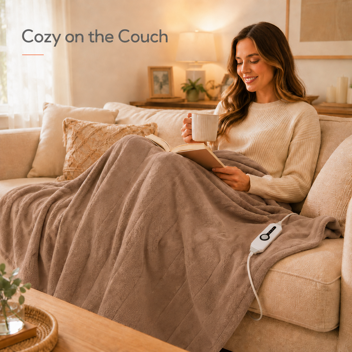SUNNY HEAT Electric Heated Blanket 50'' x 60'', Soft and Comfortable Sherpa Electric Blanket, Linen