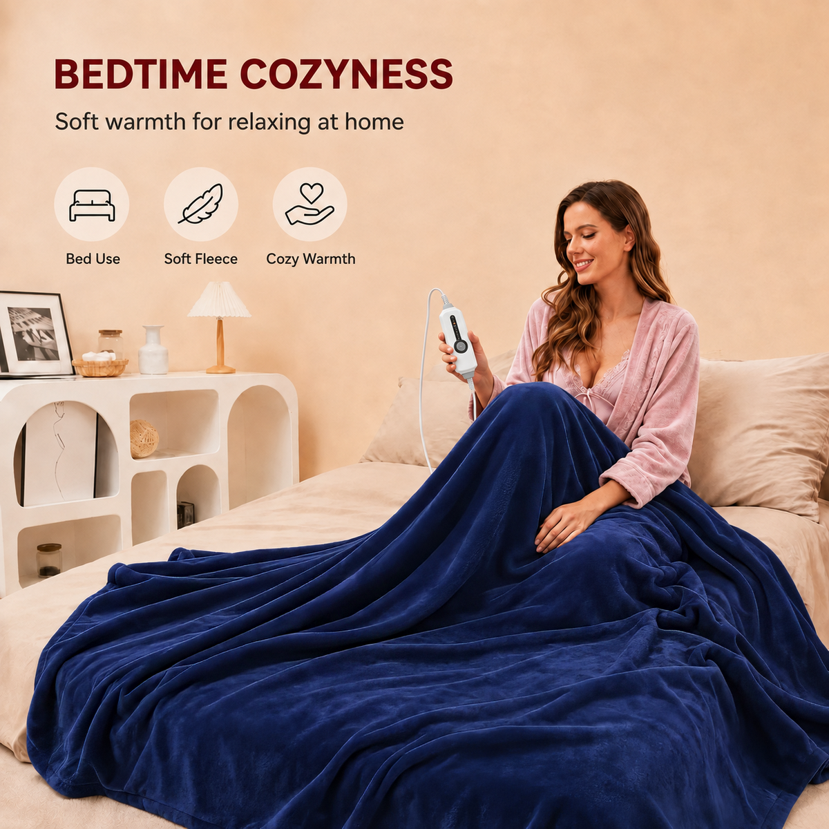 SUNNY HEAT Electric Heated Blanket 72"x84" Full Size Warm for Whole Body, 4 Heating Levels and 10 Hours Auto-off Overheating Protection - Midnight Blue