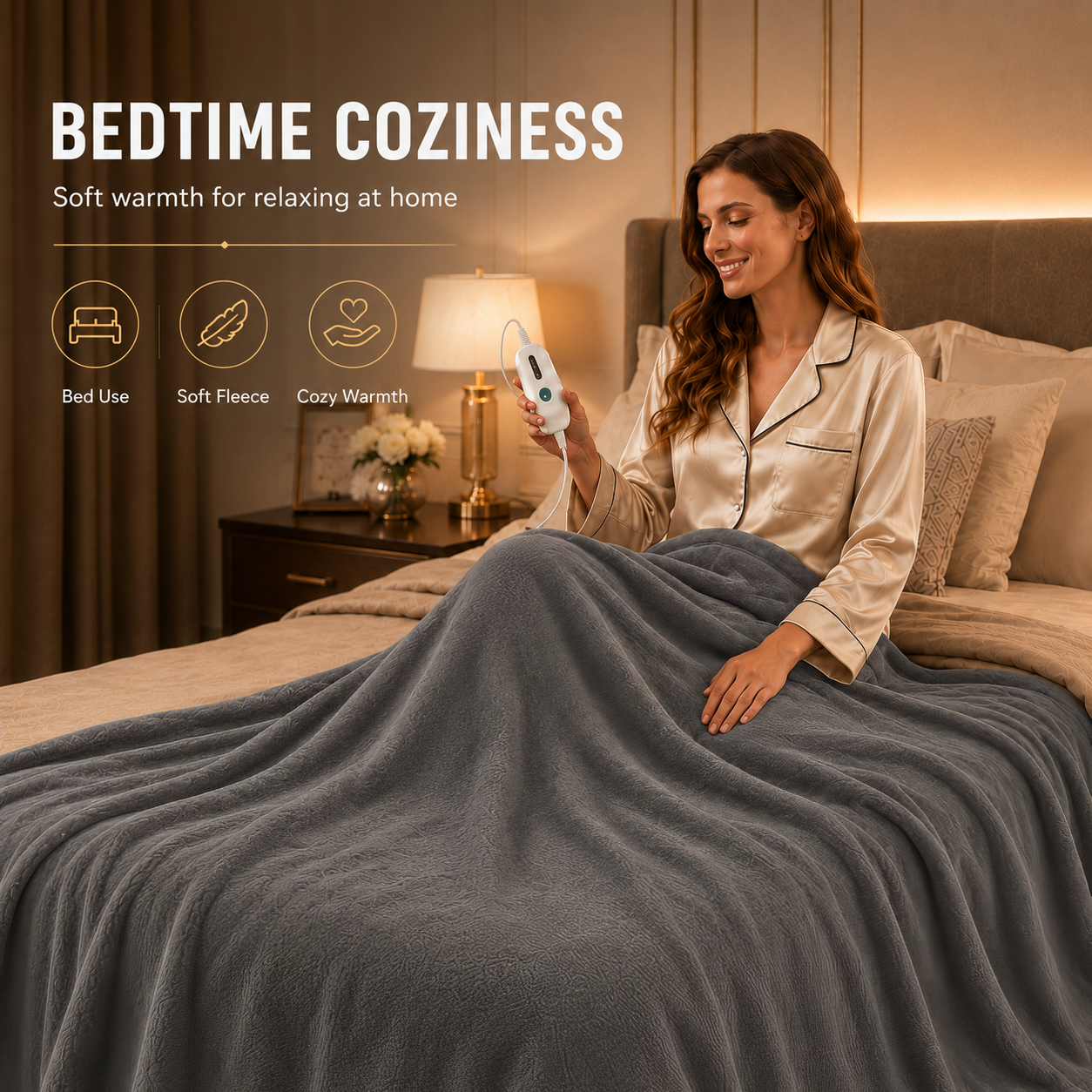 Electric Heated Blanket 62'' x 84'' Twin Size Polar Fleece – Machine Washable, Fast Heating & Overheat Protection, Multi-Scenario Use, Light Gray