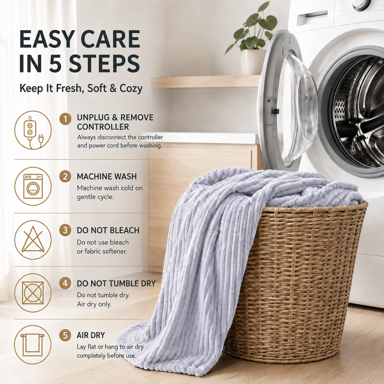SUNNY HEAT Heated Electric Blanket Ribbed Flannel 84"x90" Queen Size - 10 Heating Settings & 2/4/6/8/10/12 Hours Auto off, Quick Heating Washable - Light Grey