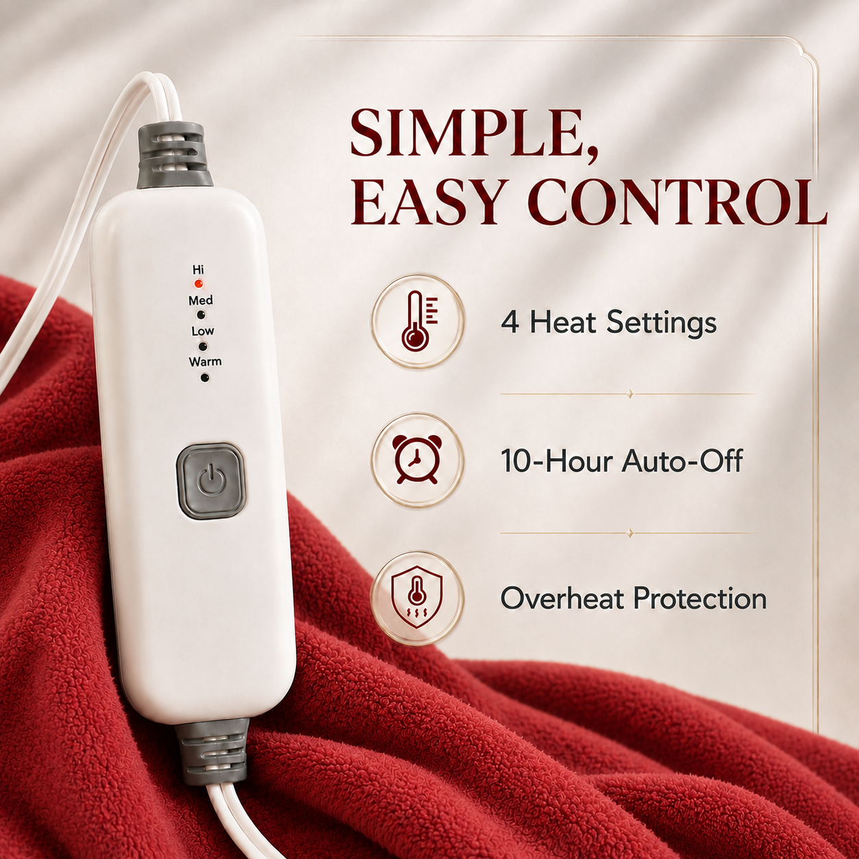 Electric Heated Blanket 62'' x 84'' Twin Size Polar Fleece – Machine Washable, Fast Heating & Overheat Protection, Multi-Scenario Use, Dark Red