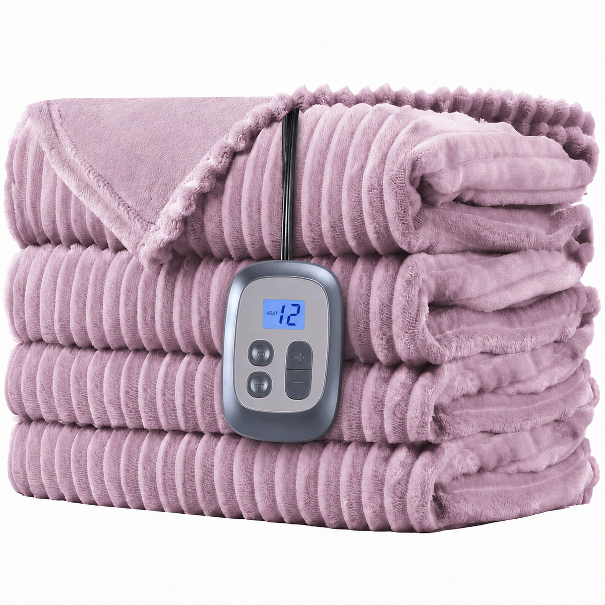 Heated Electric Blanket Ribbed Flannel 72"x84" Full Size - 10 Heating Settings & 12 Hours Auto off, Thick and Warm Washable - Purple