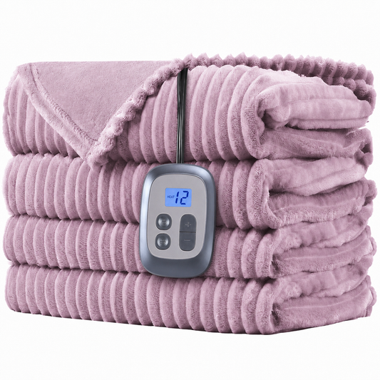 SUNNY HEAT Heated Electric Blanket Ribbed Flannel 72"x84" Full Size - 10 Heating Settings & 2/4/6/8/10/12 Hours Auto off, Washable - Purple