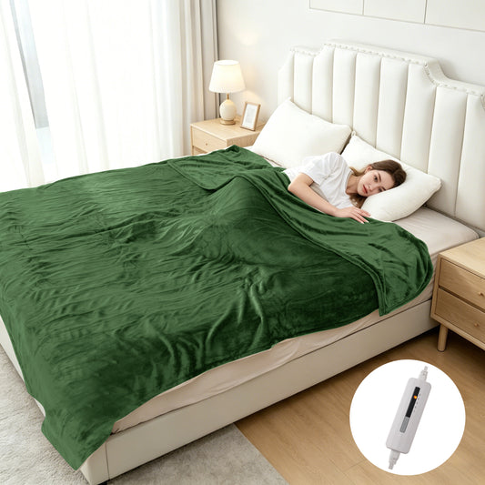 SUNNY HEAT Electric Heated Blanket Full Size 72" x 84" Soft Flannel with 5 Levels Heating & 10Hs Auto off, Machine Washable, Pine Green