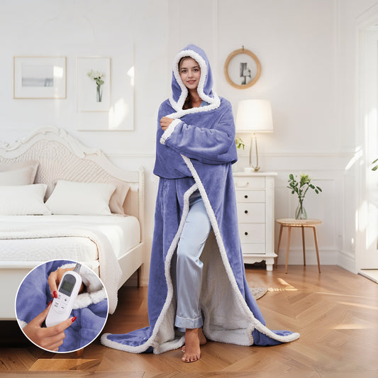 SUNNY HEAT Wearable Electric Heated Blanket 50"x70" , Soft Flanne & Cotton Fleecel,Warm and Cozy, Bed, Sofa,Travel Use,Purple