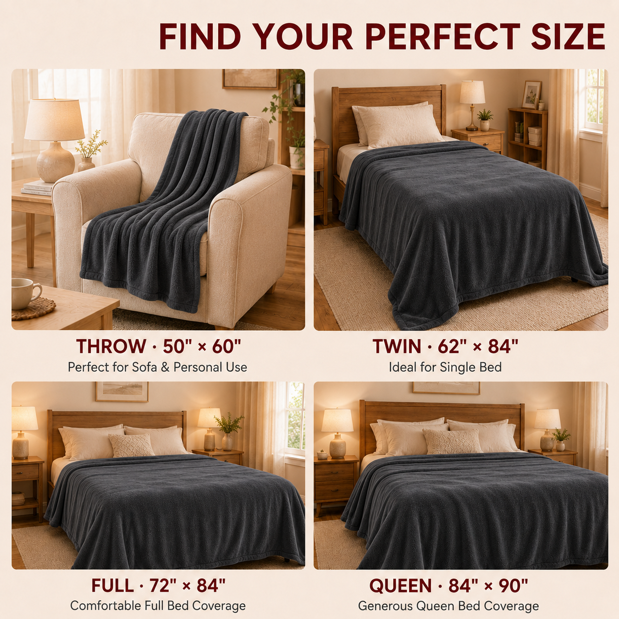Electric Heated Blanket 84'' x 90'' Queen Size Polar Fleece – Machine Washable, Fast Heating & Overheat Protection, Multi-Scenario Use, Dark Gray