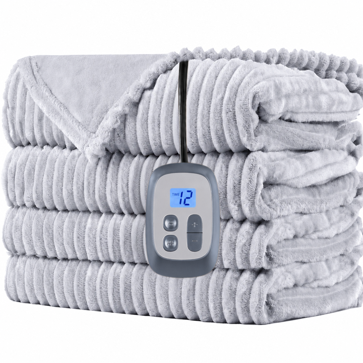SUNNY HEAT Heated Electric Blanket Soft Flannel Full Size 72" x 84", Fast Heat, 10 Heating Settings & 12 Hours Auto Shut-off,Light Grey