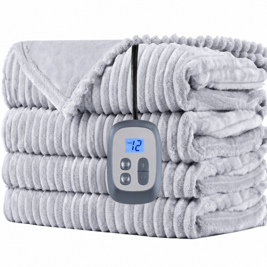 SUNNY HEAT Heated Electric Blanket Soft Flannel Full Size 72" x 84", Fast Heat, 10 Heating Settings & 12 Hours Auto Shut-off,Light Grey