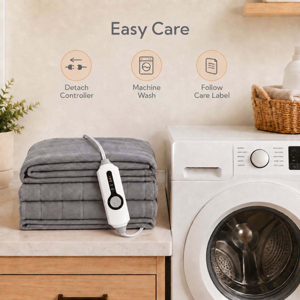 SUNNY HEAT Electric Blanket Heated Throw Fleece & Sherpa Fabric 50" x 60" Throw Size-4 Heating Settings & 3 Hours Auto Off, Super Soft Machine Washable-Grey