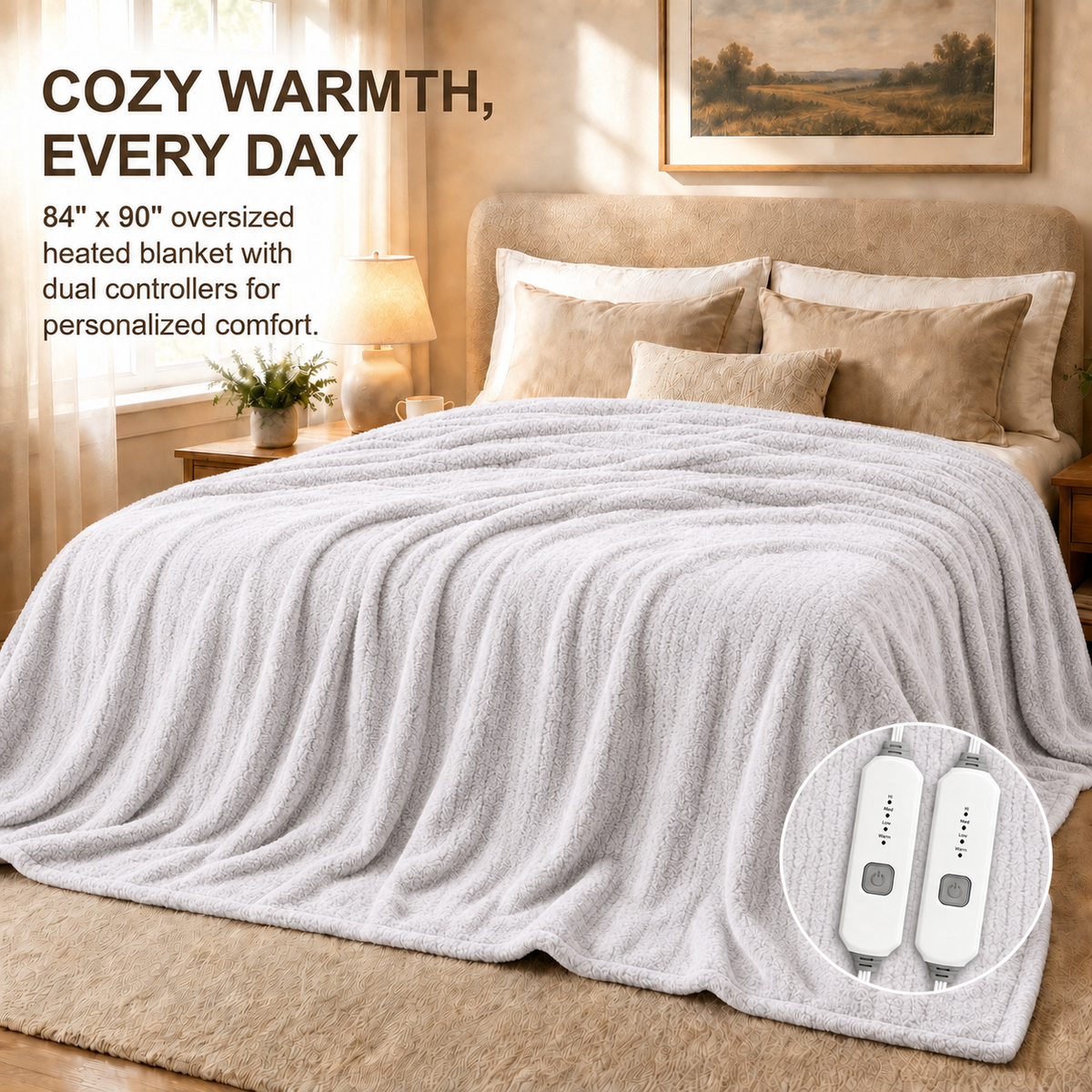 SUNNY HEAT Heated Electric Blanket Queen Size 84'' x 90'' 4 Heating Levels & 10Hours Auto Off ,Sherpa Fleece, Machine Washable,Gradient Rose Purple