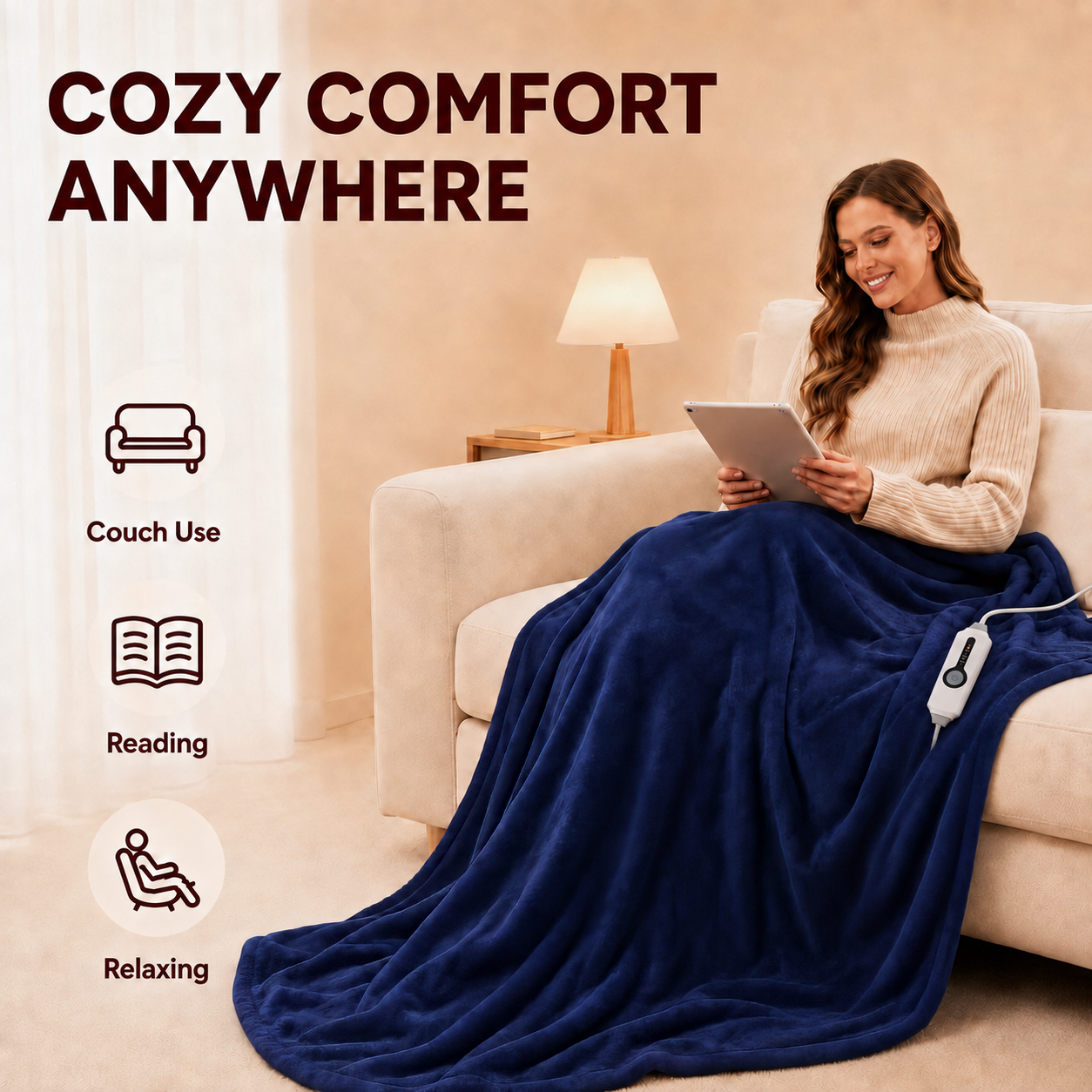 SUNNY HEAT Electric Heated Blanket 72"x84" Full Size Warm for Whole Body, 4 Heating Levels and 10 Hours Auto-off Overheating Protection - Midnight Blue