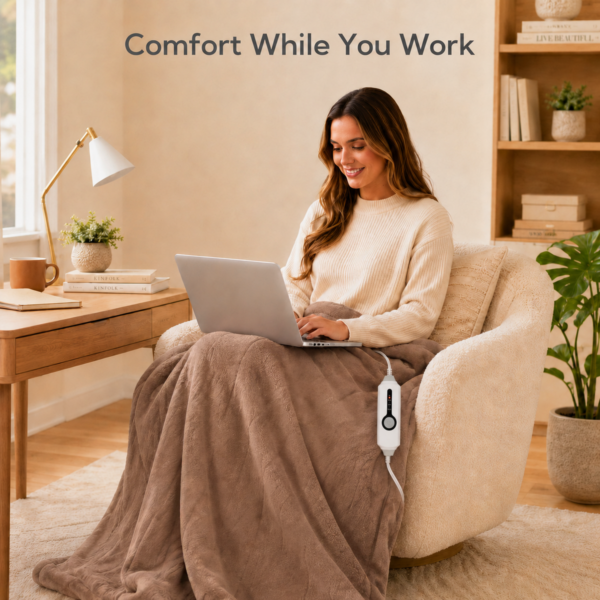 SUNNY HEAT Electric Heated Blanket 50'' x 60'', Soft and Comfortable Sherpa Electric Blanket, Linen