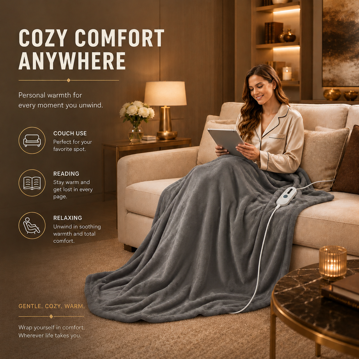 Electric Heated Blanket 62'' x 84'' Twin Size Polar Fleece – Machine Washable, Fast Heating & Overheat Protection, Multi-Scenario Use, Light Gray