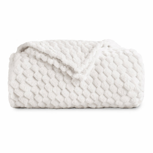SUNNY HEAT Flannel Blanket Twin Size Luxury Bed Blanket, Summer Lightweight All-Season Comfort, Skin Friendly, White