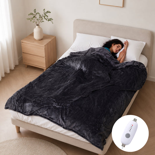 SUNNY HEAT Electric Heated Throw 50" x 60" Soft Flannel , 5 Levels Heating & 3Hs Auto off, Machine Washable, Dark Gray