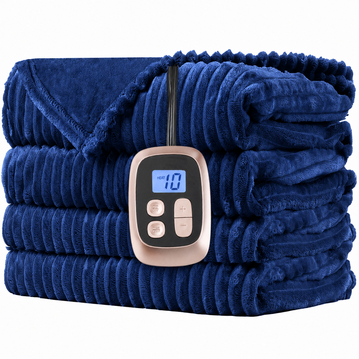 SUNNY HEAT Heated Electric Blanket Soft Flannel Full Size 72" x 84", Fast Heat, 10 Heating Settings & 12 Hours Auto Shut-off, Dark Blue