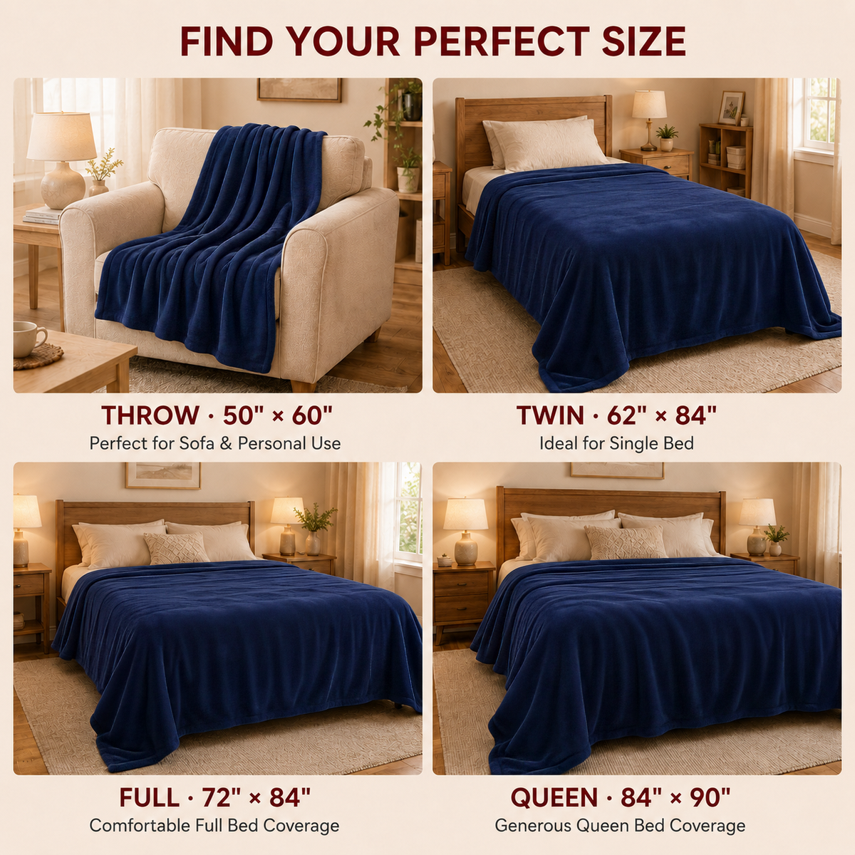SUNNY HEAT Electric Heated Blanket 72"x84" Full Size Warm for Whole Body, 4 Heating Levels and 10 Hours Auto-off Overheating Protection - Midnight Blue