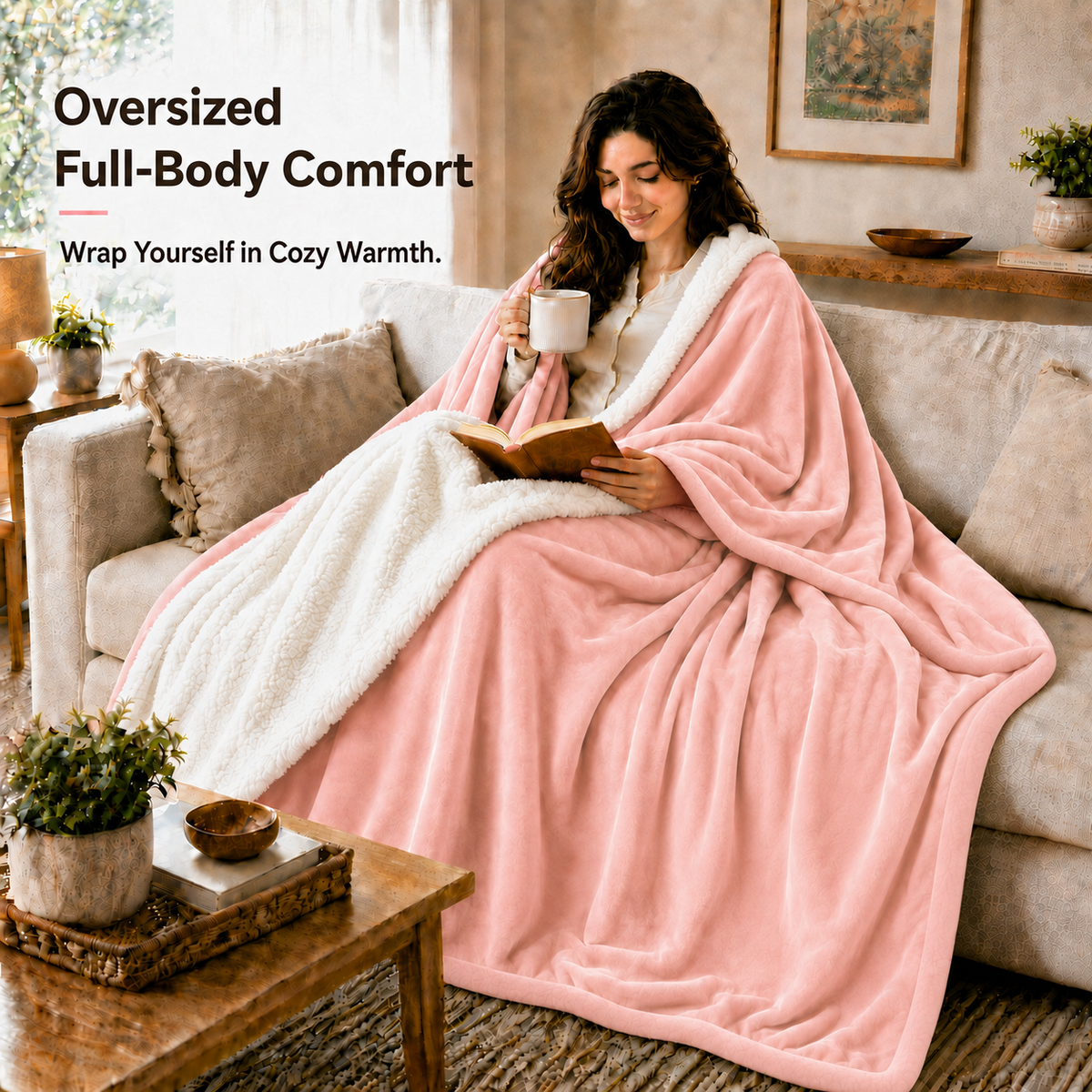 SUNNY HEAT Heated Electric Blanket King 90"×100", 10 Heat Settings, 1-12 Hour Auto Off, Washable, Cherry Blossom Pink