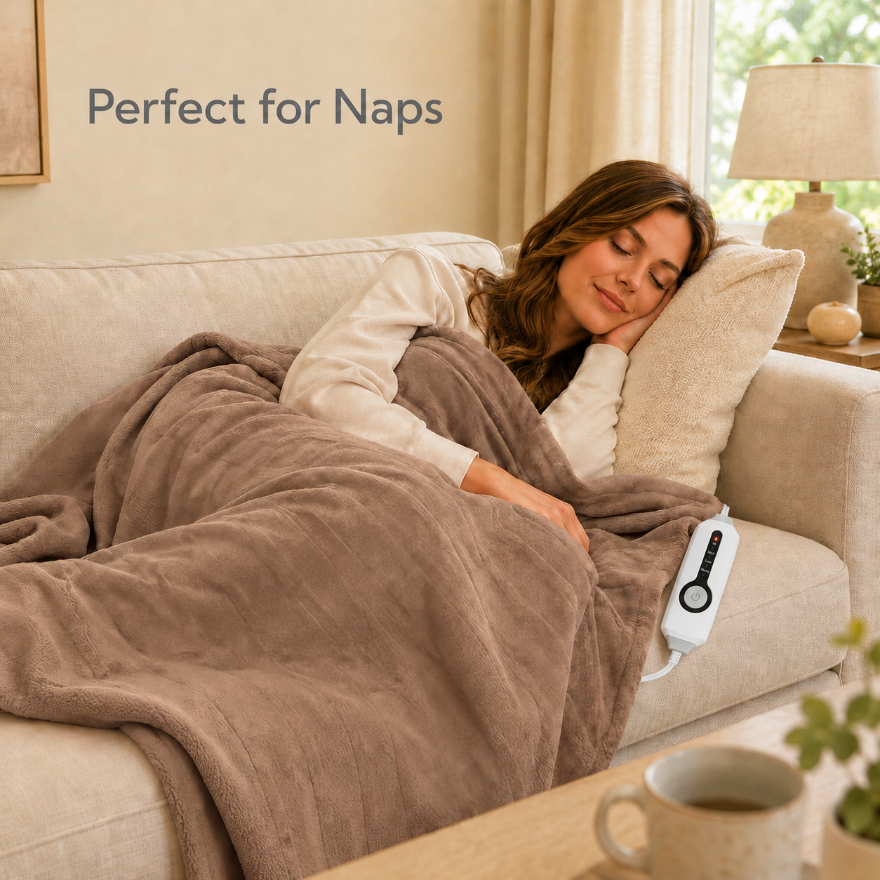SUNNY HEAT Electric Heated Blanket 50'' x 60'', Soft and Comfortable Sherpa Electric Blanket, Linen