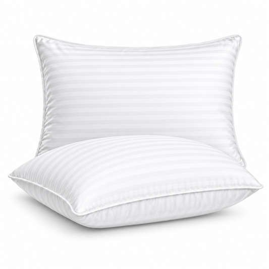 SUNNY HEAT King Size Bed Pillow for Sleeping, Soft Supportive Down Alternative Hotel Pillow with Striped Jacquard Cover for Side, Back and Stomach Sleepers, White, 20" x 36"