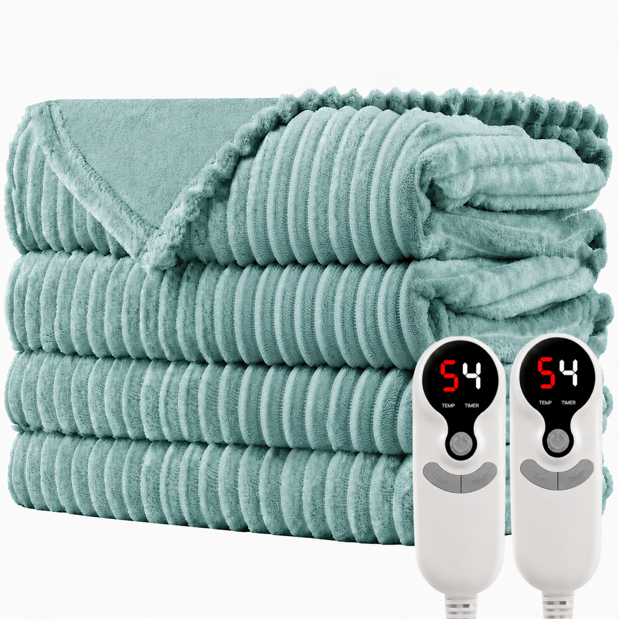 SUNNY HEAT Electric Heated Blanket 84'' x 90'' Queen Size Flannel Machine Washable, Warm and Cozy all Night, 9 Heating Levels & 1-10 Hours Auto Off Dual Control-Pea Green