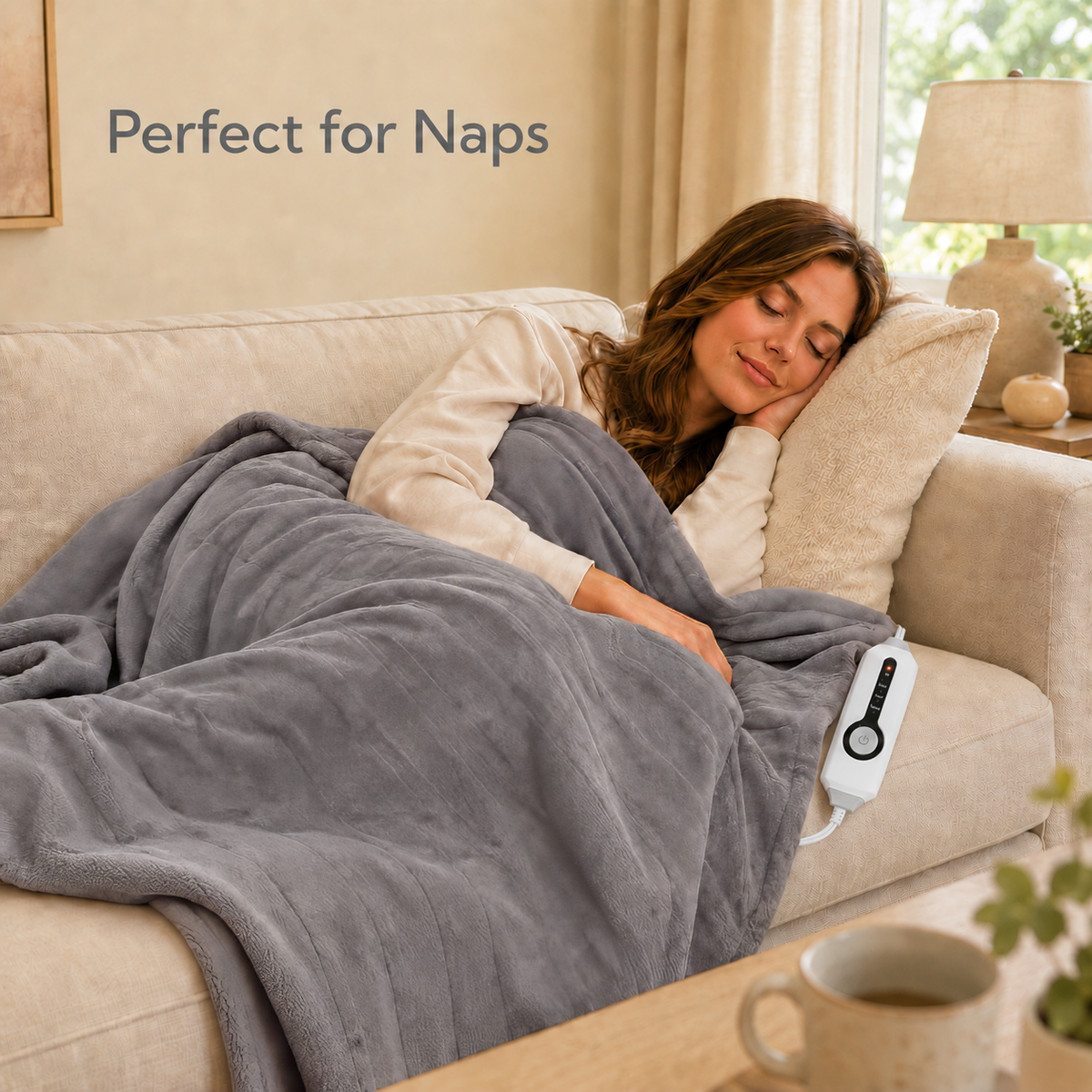SUNNY HEAT Electric Blanket Heated Throw Fleece & Sherpa Fabric 50" x 60" Throw Size-4 Heating Settings & 3 Hours Auto Off, Super Soft Machine Washable-Grey