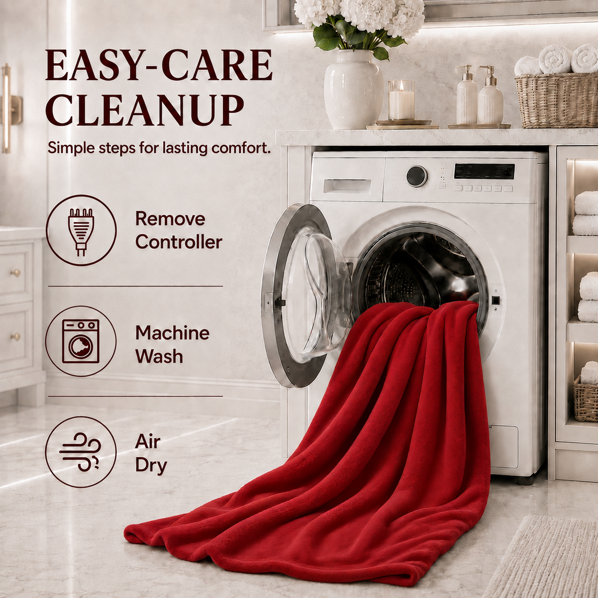 Electric Heated Blanket 62'' x 84'' Twin Size Polar Fleece – Machine Washable, Fast Heating & Overheat Protection, Multi-Scenario Use, Dark Red