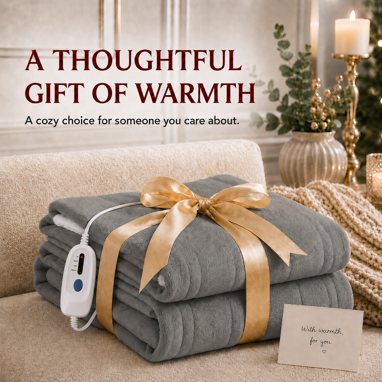 SUNNY HEAT Electric Heated Blanket Throw Size 50" x 60" Soft Flannel with 4 Levels Heating & 3 Hs Auto off, Machine Washable, Grey