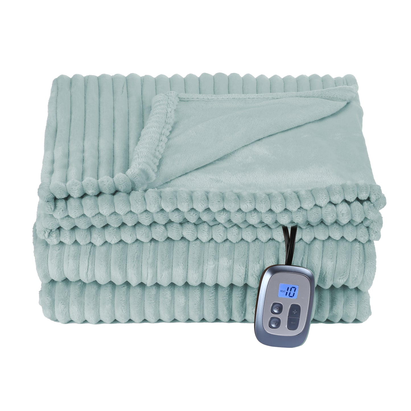 Heated Electric Blanket Ribbed Flannel 72"x84" Full Size - 10 Heating Settings & 12 Hours Auto off, Thick and Warm Washable - Mint Green