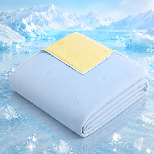 SUNNY HEAT Cooling Summer Comforter Full Size 79"x87", Cooling Blanket for Hot Sleepers, Lightweight Breathable Double-Sided Quilt, Yellow & Iceblue