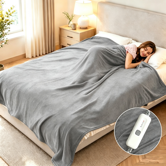 SUNNY HEAT Electric Heated Blanket Full Size 72" x 84" Soft Flannel with 4 Levels Heating & 10Hs Auto off, Machine Washable, Light Gray