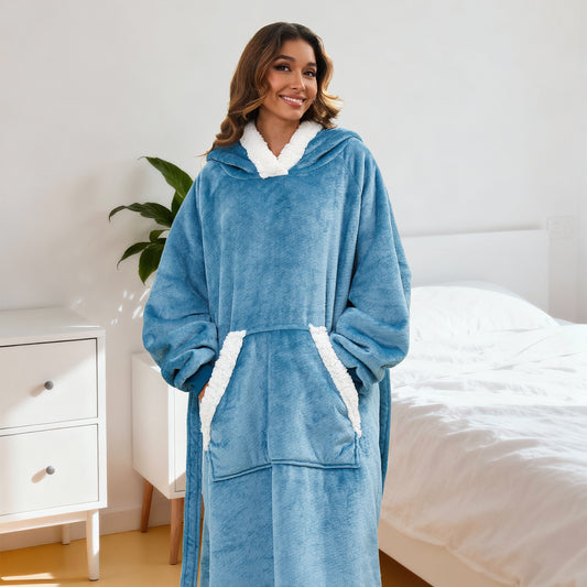 SUNNY HEAT Oversize Wearable Blanket, Blue - Warm Cozy for Bed Sofa Travel Use