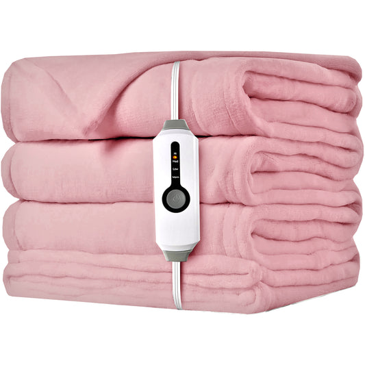 SUNNY HEAT Electric Heated Blanket Flannel 72" x 84" Full Size- 4 Heating Settings & 10 Hours Auto Off, Cozy Machine Washable-Pink