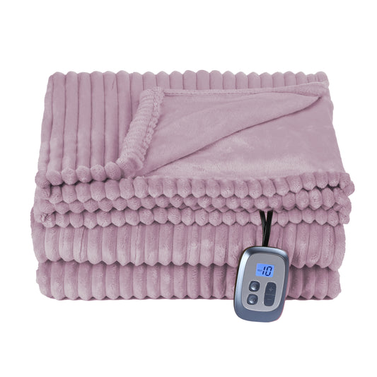 Heated Electric Blanket Ribbed Flannel 72"x84" Full Size - 10 Heating Settings & 12 Hours Auto off, Thick and Warm Washable - Purple