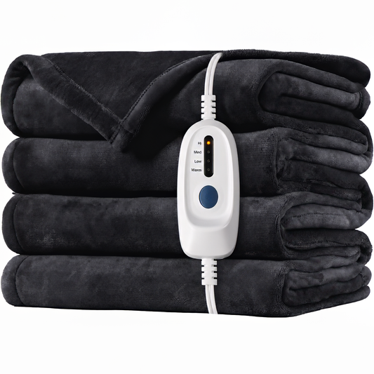 SUNNY HEAT Electric Heated Blanket Flannel 72" x 84" Full Size-4 Heating Settings & 10 Hours Auto off, Warm Machine Washable- Dark Grey