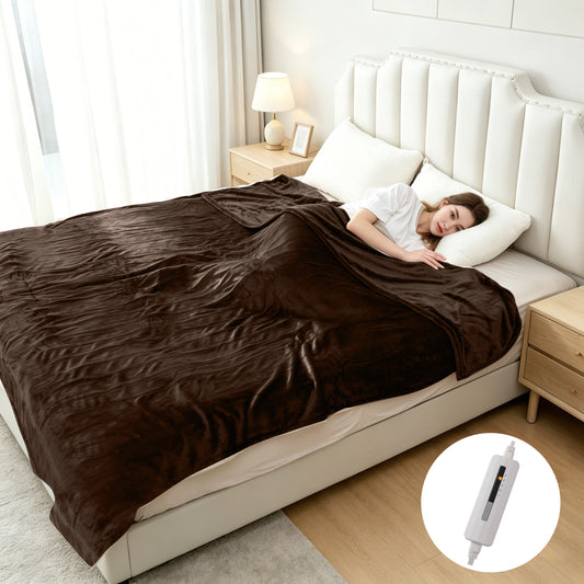 SUNNY HEAT Electric Heated Blanket Full Size 72" x 84" Soft Flannel with 5 Levels Heating & 10Hs Auto off, Machine Washable, Cola Brown