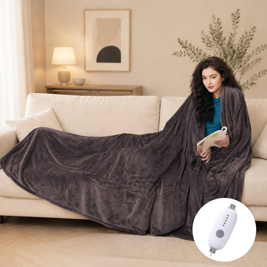 SUNNY HEAT Electric Heated Blanket Twin Size 62" x 84" Soft Flannel with 5 Levels Heating & 10Hs Auto off, Machine Washable, Dark Gray